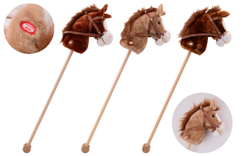 Stokpaard met geluid,3 kleuren ass.22226