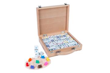 Domino spel houten kist 91 stenen 250150