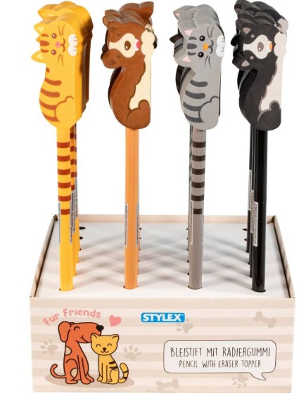 24 potloden met hond en kat gum 42149